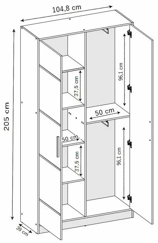 Dulap Prime Furniture Roj 2D 105x205x39cm, alb/negru