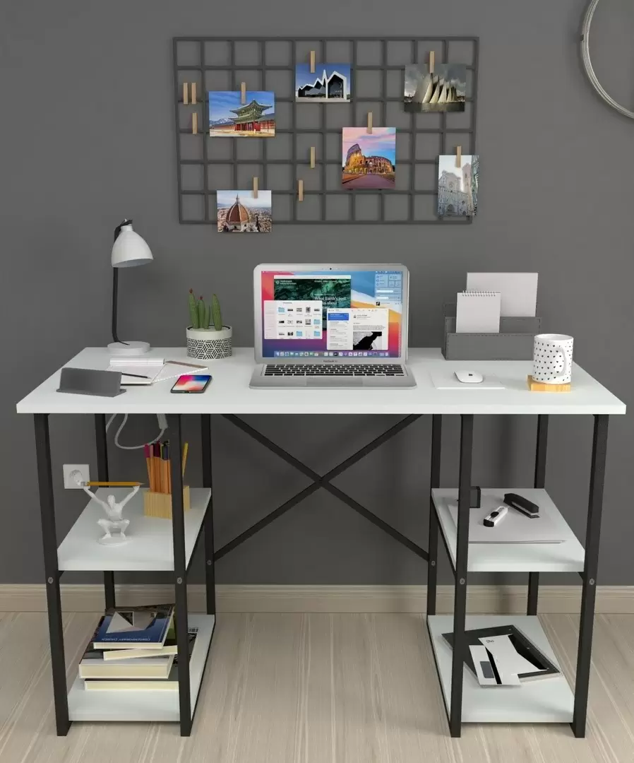 Masă de birou Fabulous 4 rafturi, alb/negru