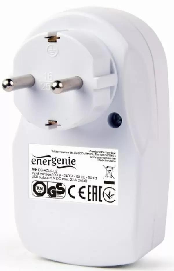 Priză Energenie EG-ACU2-02, alb