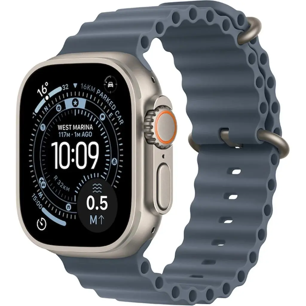 Smartwatch Apple Ultra 3 Natural Titanium Case with Anchor Blue Ocean Band, MEWH4
