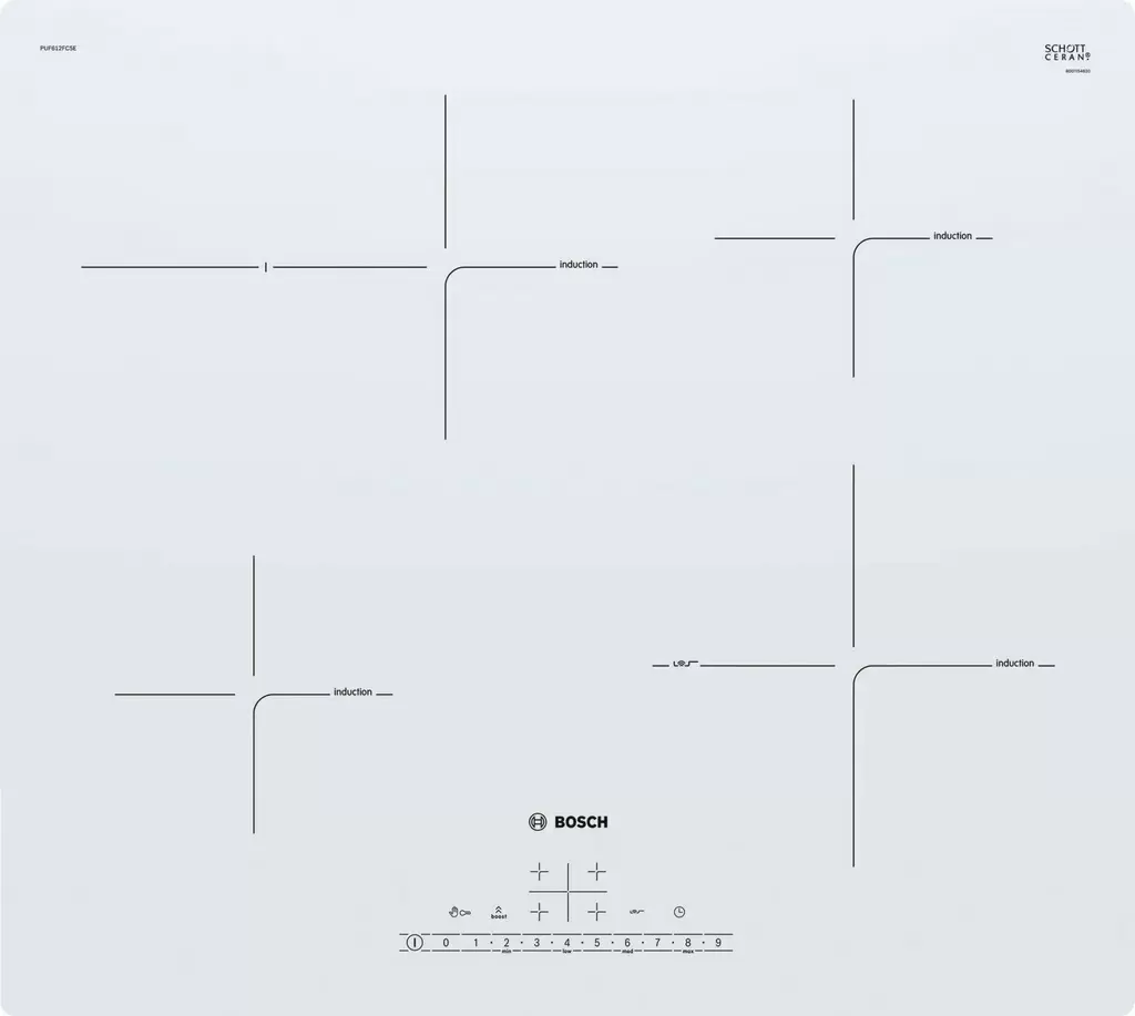 Plită incorporabilă cu inducție Bosch PUF612FC5E, alb