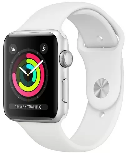 Smartwatch Apple Watch Series 3 38mm, carcasă din aluminiu argintiu, curea tip sport albă