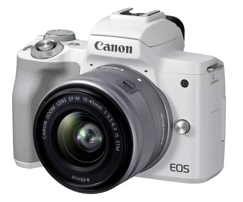 Aparat foto Canon EOS M50 Mark II + 15-45mm f/3.5-6.3 IS STM Kit, alb