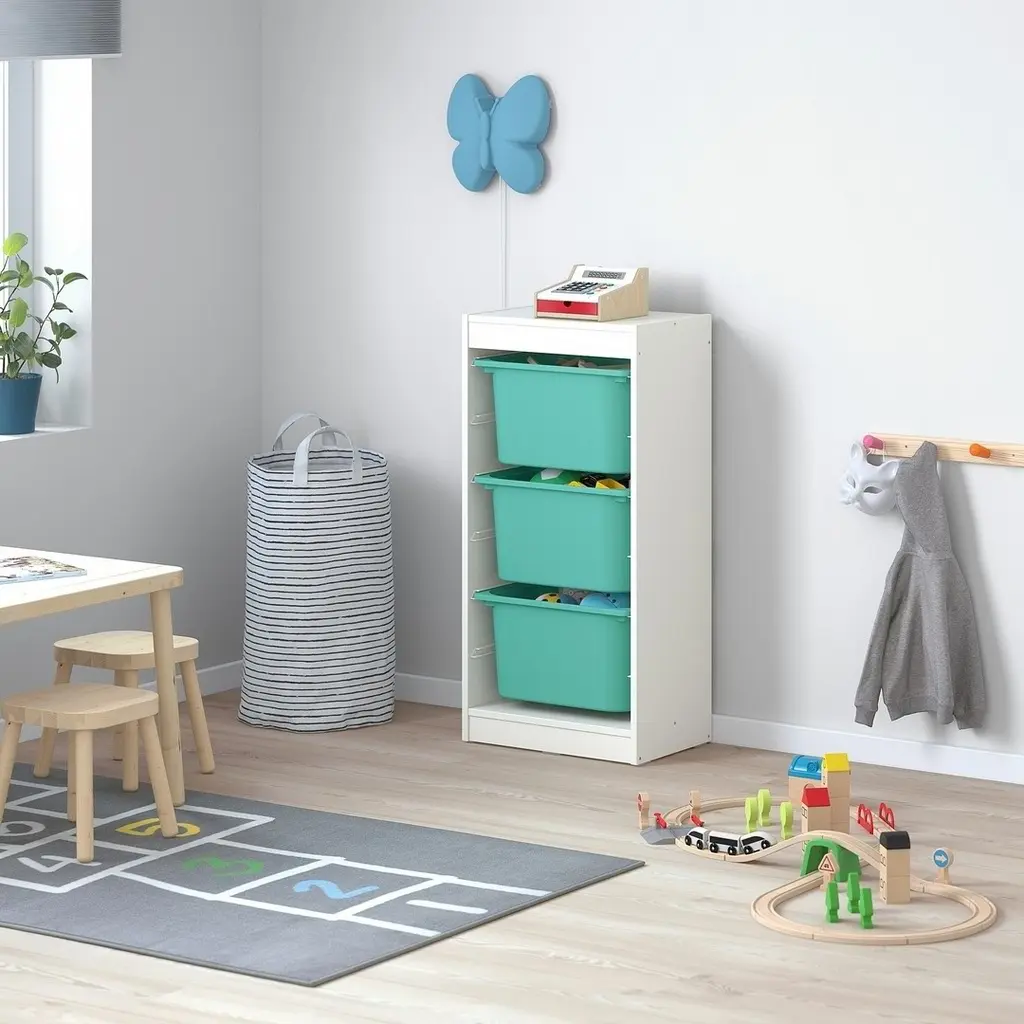 Container pentru jucării IKEA Trofast 3 containere 46x30x94cm, alb/turcoaz