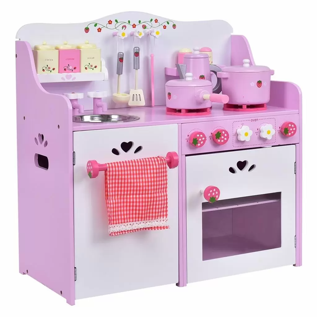 Bucătărie de joacă Costway TP10029, alb/roz
