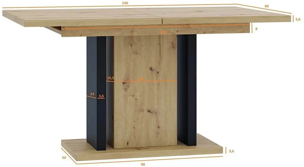 Masă Prospero Wood, stejar artizanat/negru