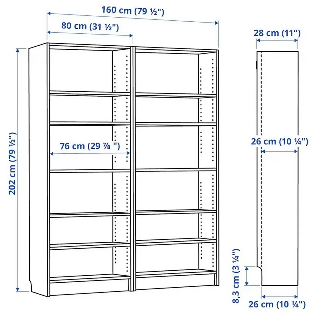 Etajeră IKEA Billy 160x28x202cm, alb