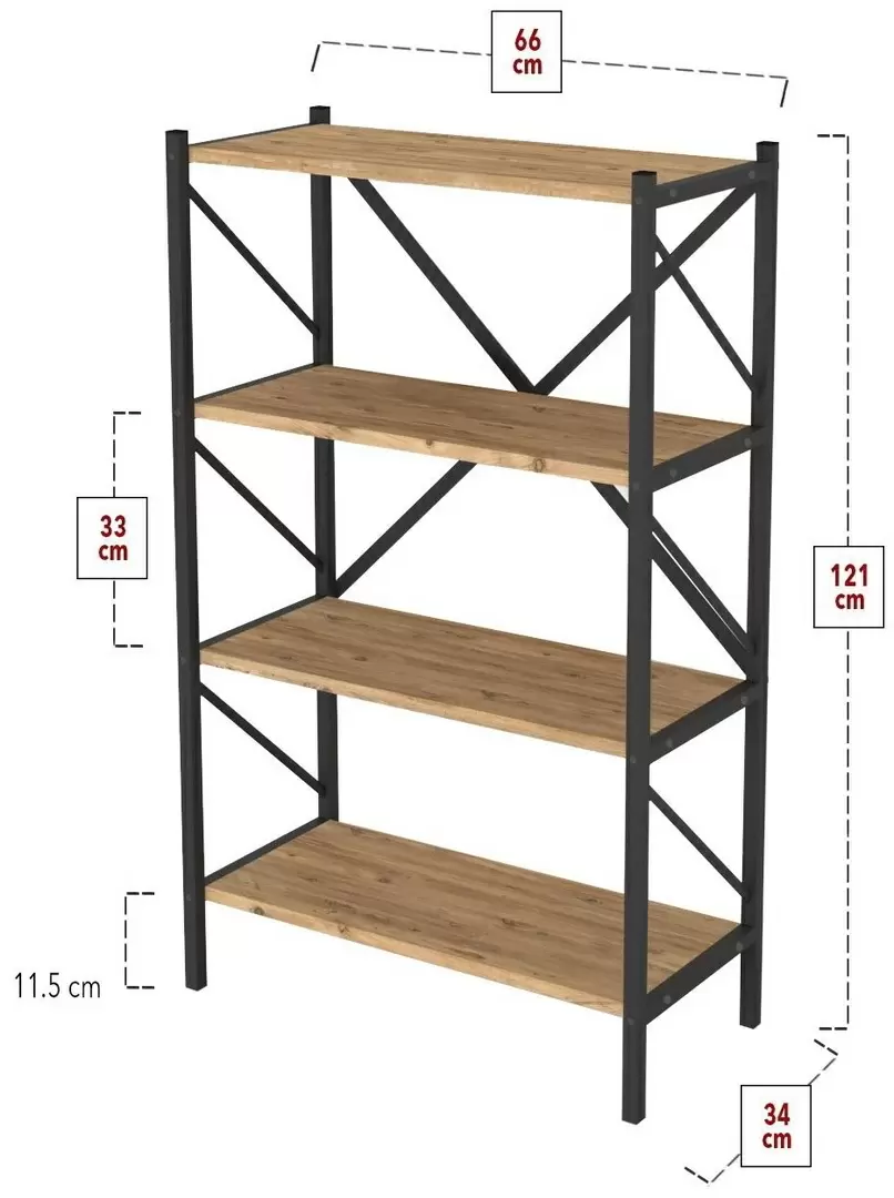 Etajeră Fabulous 4 Shelves Metal, pin/negru