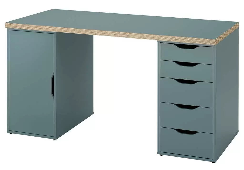 Masă de birou IKEA Lagkapten/Alex ușă/sertare 140x60cm, gri-turcoaz/negru