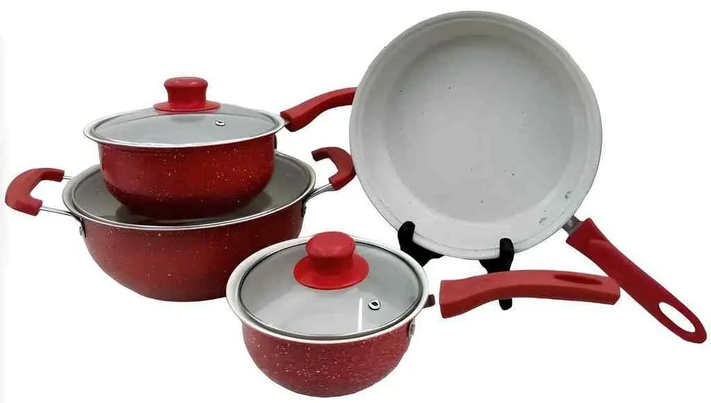 Set vase de gătit 4Life HotChef Marble Red 7pcs, roșu