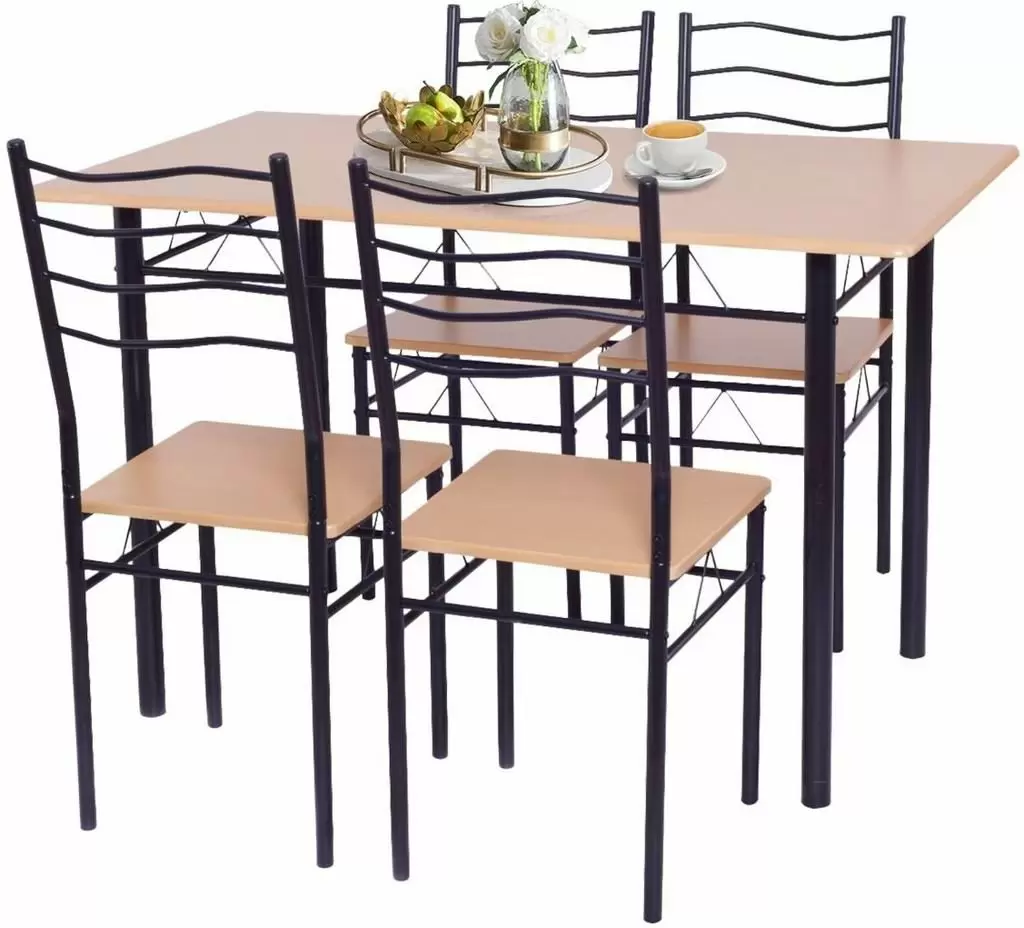 Set masă și scaune Costway HW55389BW, lemn/negru