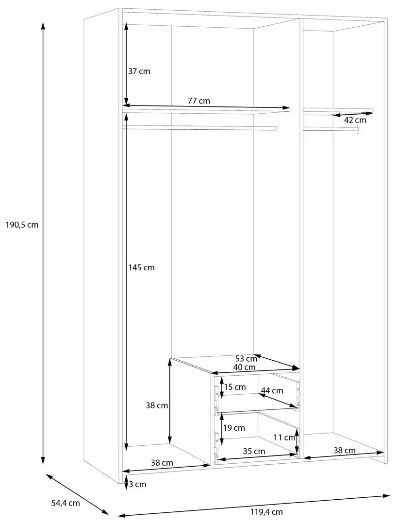 Шкаф Fortuna Econobox 119x190см, белый/дуб пуччини