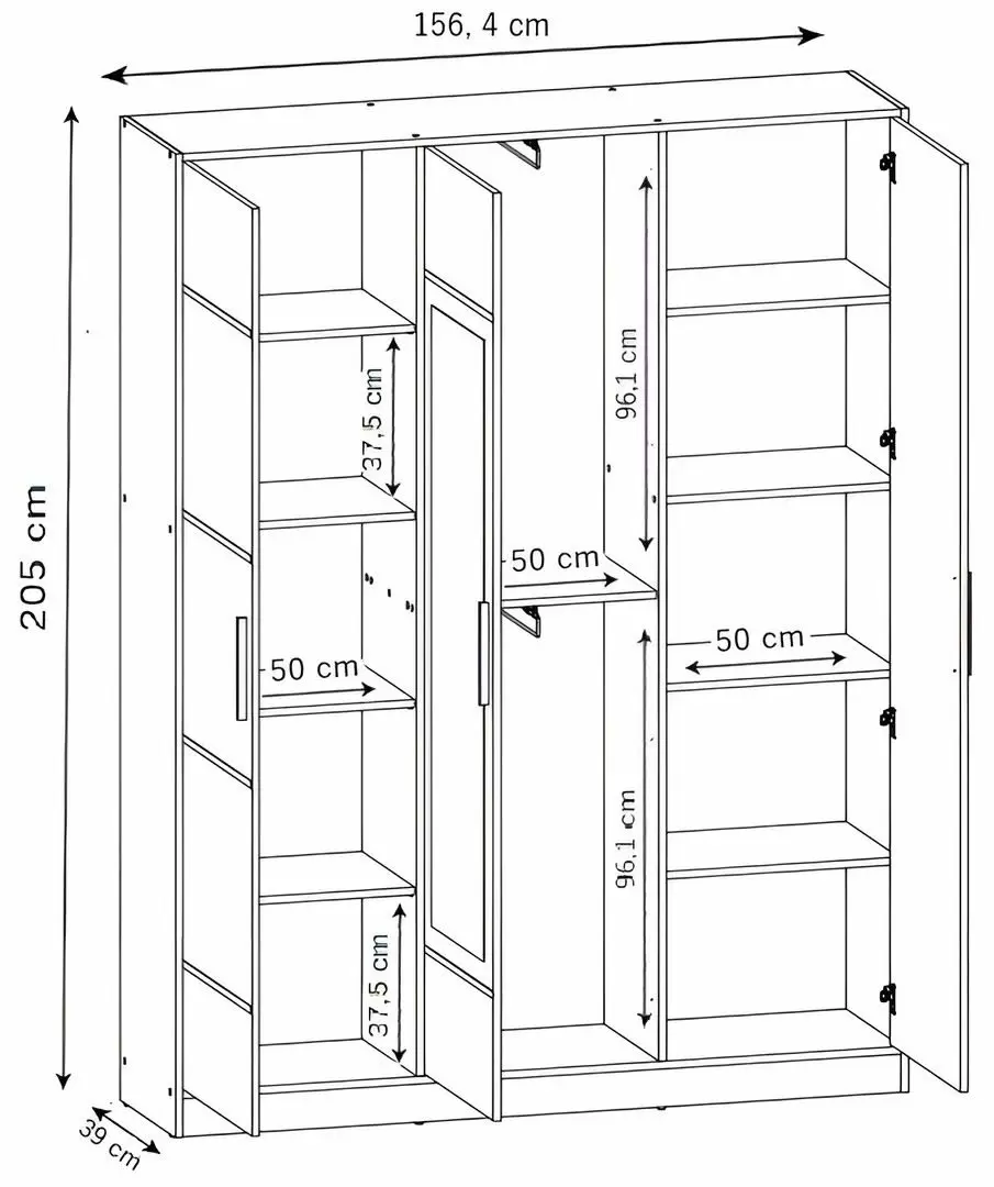 Dulap Prime Furniture Roj 3D 157, alb/negru