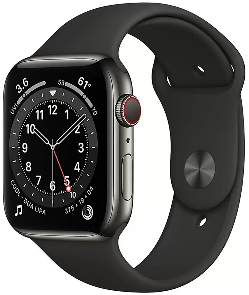 Smartwatch Apple Watch Series 6 + Cellular 44mm, carcasă din oțel grafit, curea tip sport