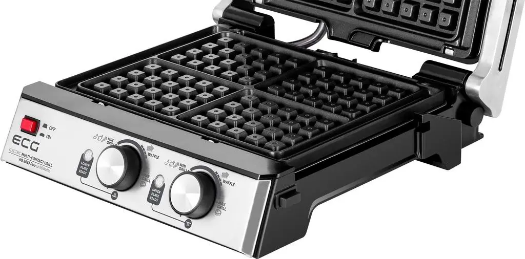 Grătar electric ECG Duo Grill & Waffle KG 2033, inox/negru