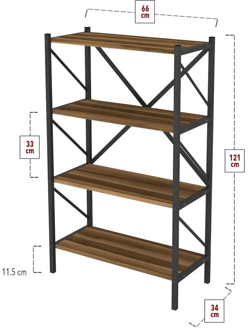 Etajeră Fabulous 4 Shelves Metal, nuc/negru