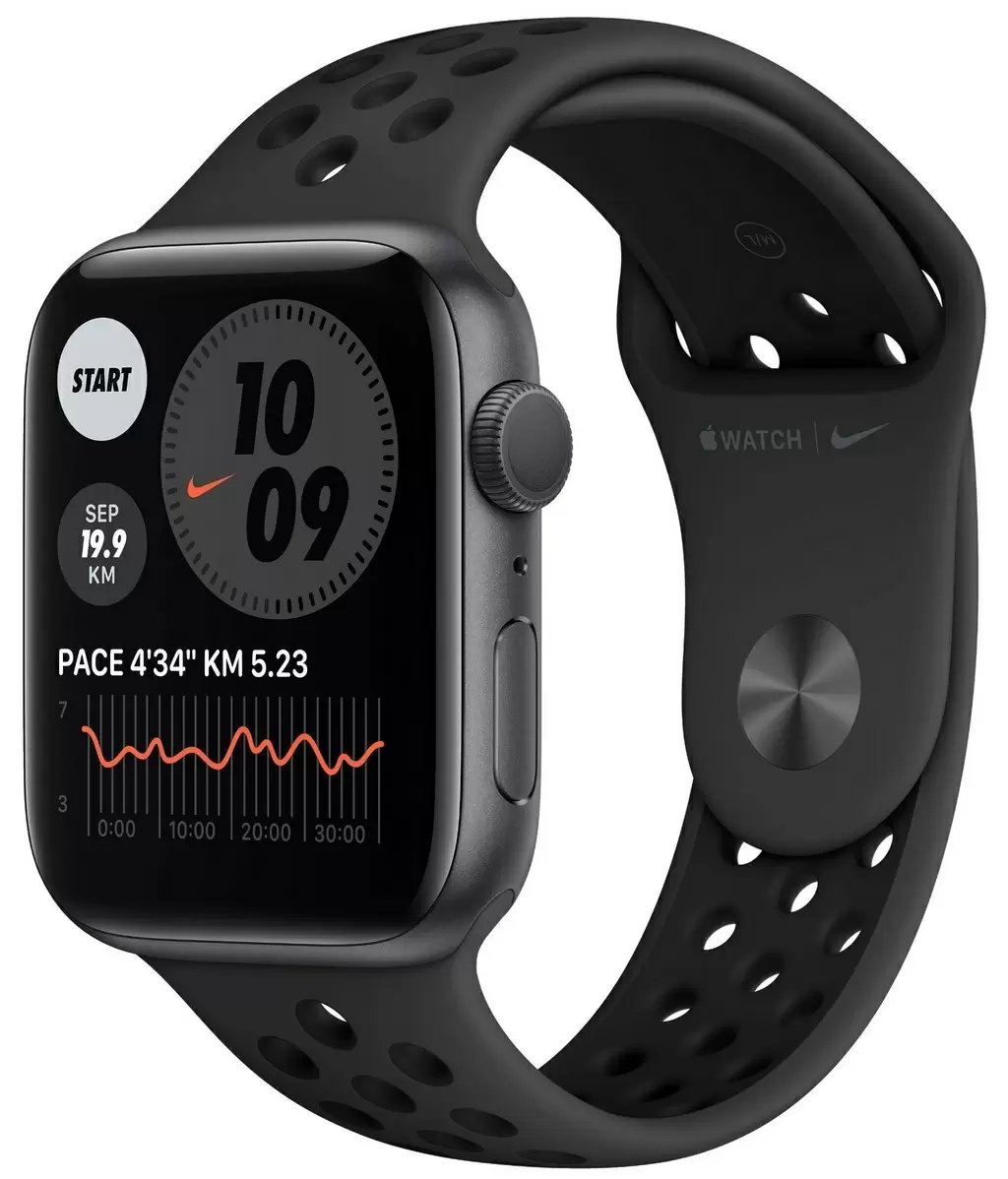 Smartwatch Apple Watch Nike Series 6 44mm, carcasă din aluminiu gri, curea tip sport Nike