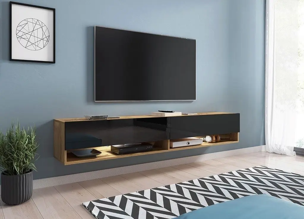 Tumbă pentru TV Bratex Lowboard A 180, stejar wotan/negru lucios