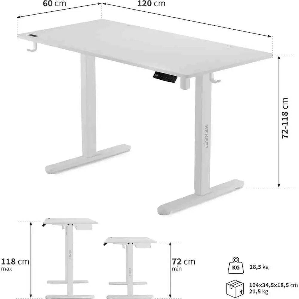 Masă de birou SENSE7 Nojo 120x60, alb