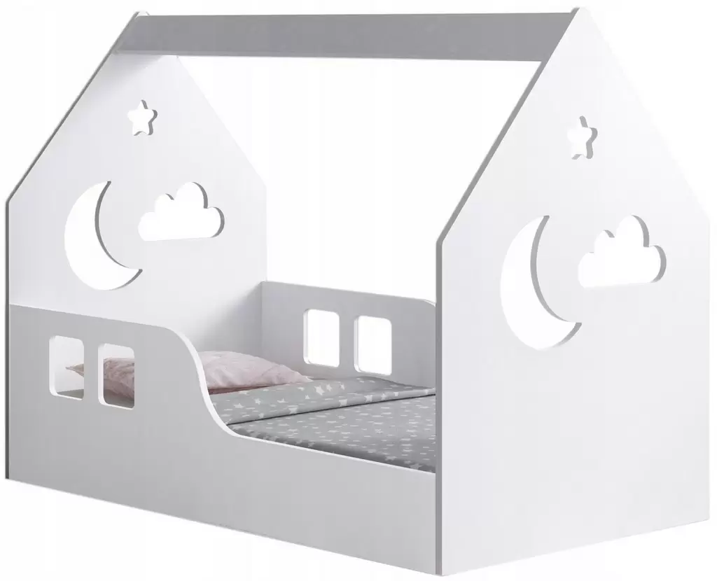Pat pentru copii Happy Babies House Cloud L01 70x140cm, alb
