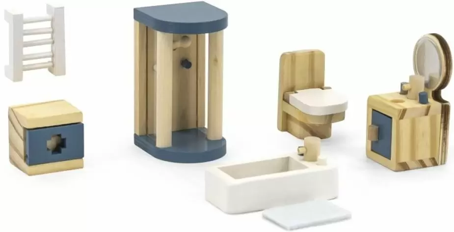 Mobilier de jucărie Viga PolarB Wooden Bathroom, lemn/albastru