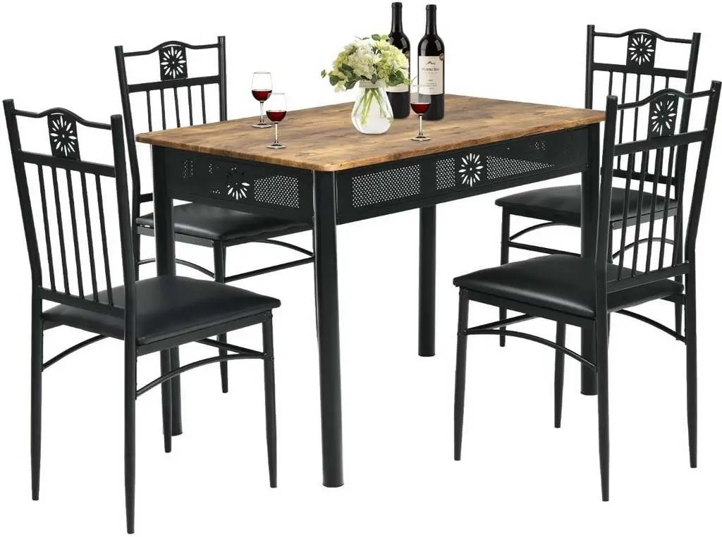 Set masă și scaune Costway HW66276BK, lemn/negru