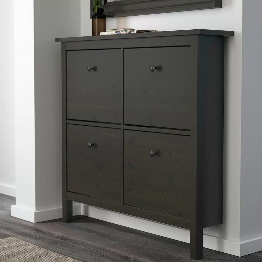 Dulap pentru încălțăminte IKEA Hemnes 4 compartimente 107x101cm, negru-maro