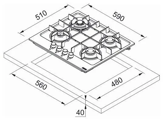 Plită incorporabilă cu gaz Franke FHSM 604 4G ON E, negru