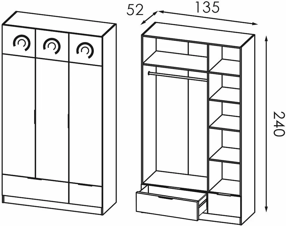 Шкаф Modern Komfort 135, крафтовый дуб серый/белый