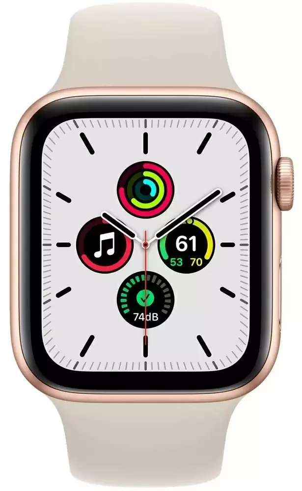 Smartwatch Apple Watch SE 40mm, carcasă din aluminiu, curea tip sport stea strălucitoare, auriu