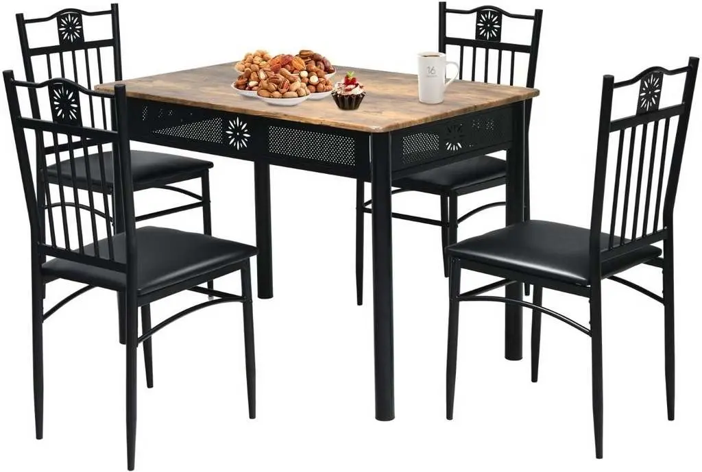 Set masă și scaune Costway HW66276BK, lemn/negru