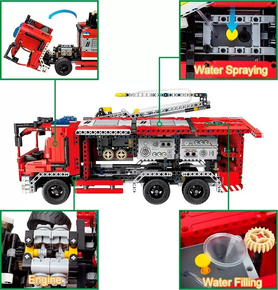 Set de construcție XTech Fire Truck With Water Spraying, 1288 pcs