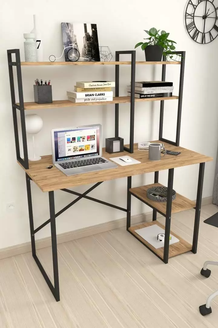 Masă de birou Fabulous cu etajeră, pin/negru