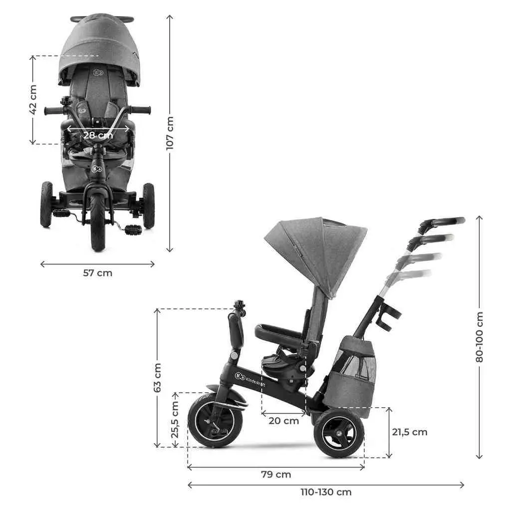Bicicletă pentru copii KinderKraft Easytwist, gri