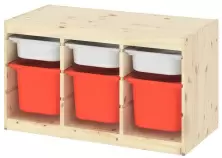 Стеллаж с контейнерами IKEA Trofast 94x44x52см, сосна белая/оранжевый/белый