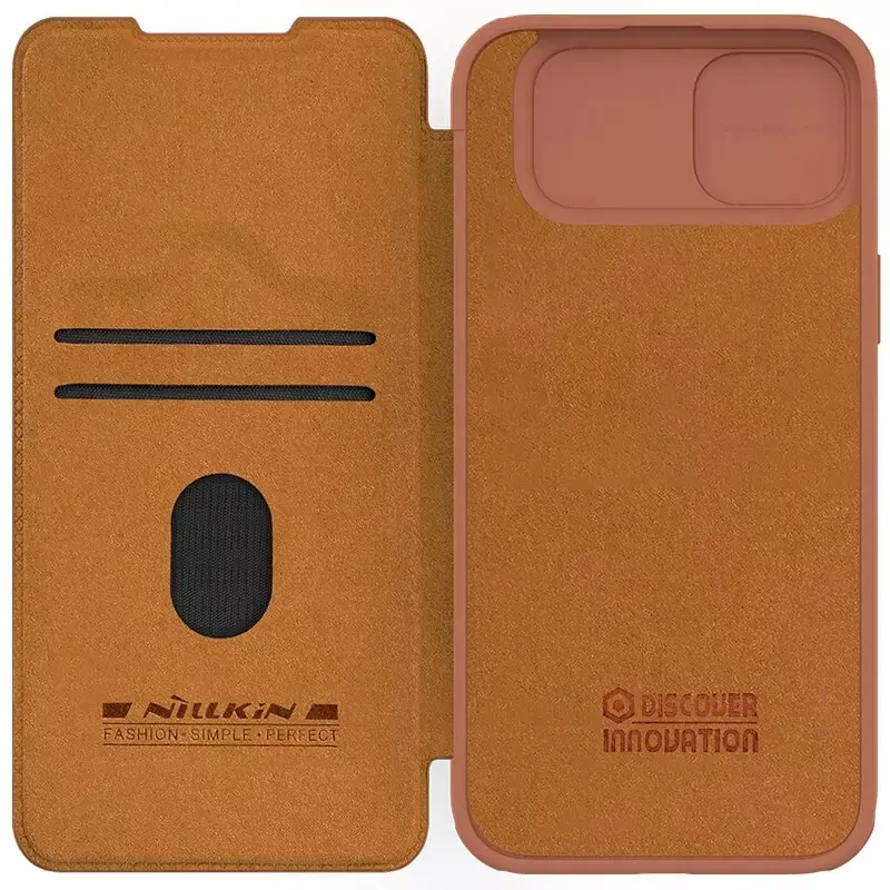 Чехол Nillkin Apple iPhone 15 Pro Qin Pro, коричневый