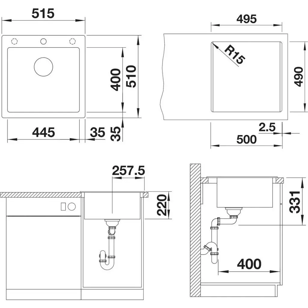 Кухонная мойка Blanco Pleon 5 (525952), черный на tehnoparc.md Кухонная мойка Blanco Pleon 5 (525952), черный