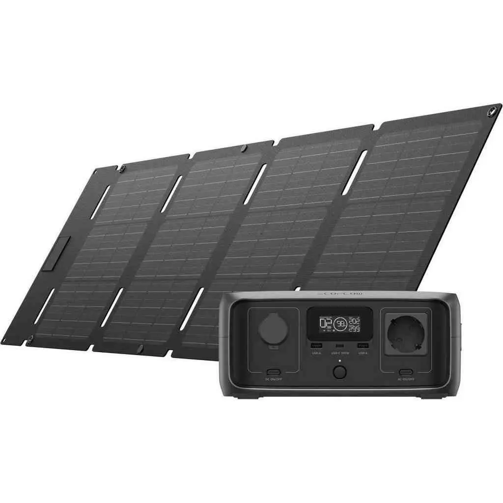 Stație de încărcare portabilă EcoFlow River 3 UPS + 45W Portable Solar Panel, negru pe tehnoparc.md Stație de încărcare portabilă EcoFlow River 3 UPS + 45W Portable Solar Panel, negru