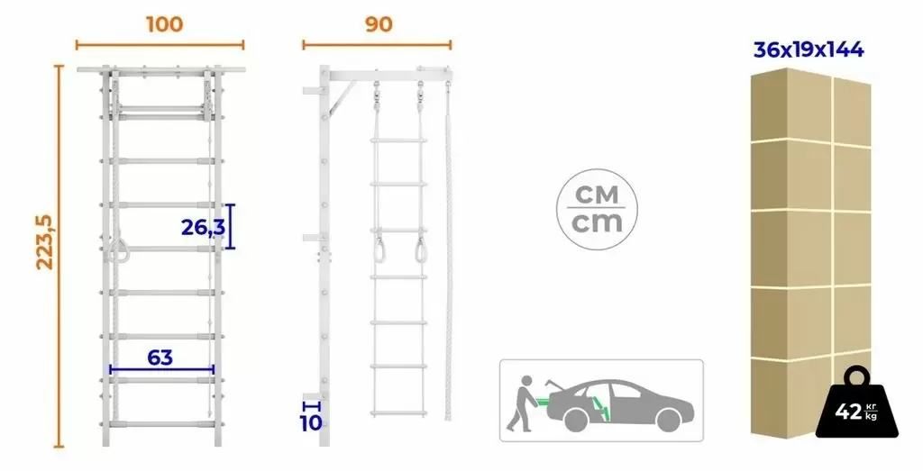 Spalier de gimnastică Romana Plus, alb/gri