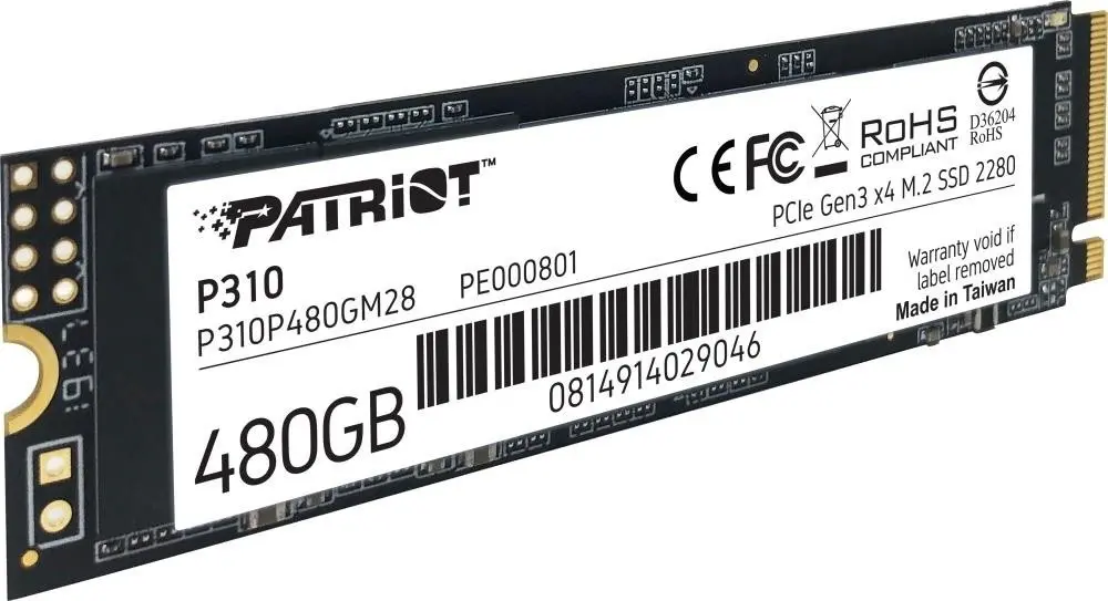 SSD накопитель Patriot P310 M.2 NVMe, 480GB
