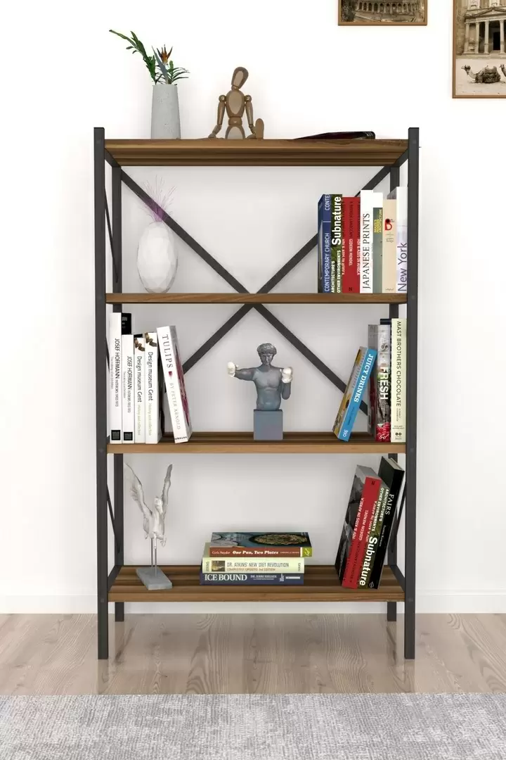 Стеллаж Fabulous 4 Shelves Metal, орех/черный