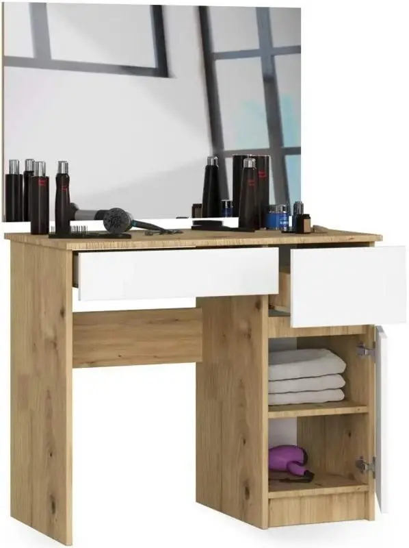Masă de toaletă Akord P-2/SL 900x600cm Right, stejar artizanal/alb