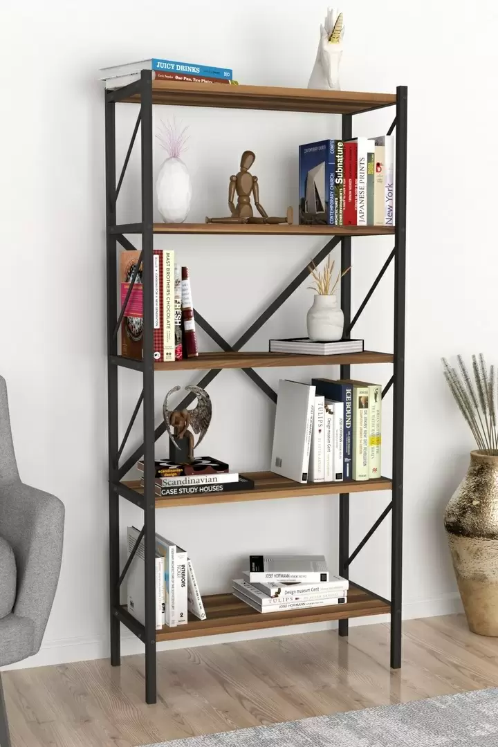 Etajeră Fabulous Shelves Metal 5 sectiuni, nuc/negru