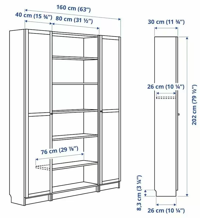 Dulap pentru cărți IKEA Billy/Oxberg 160x202cm, alb