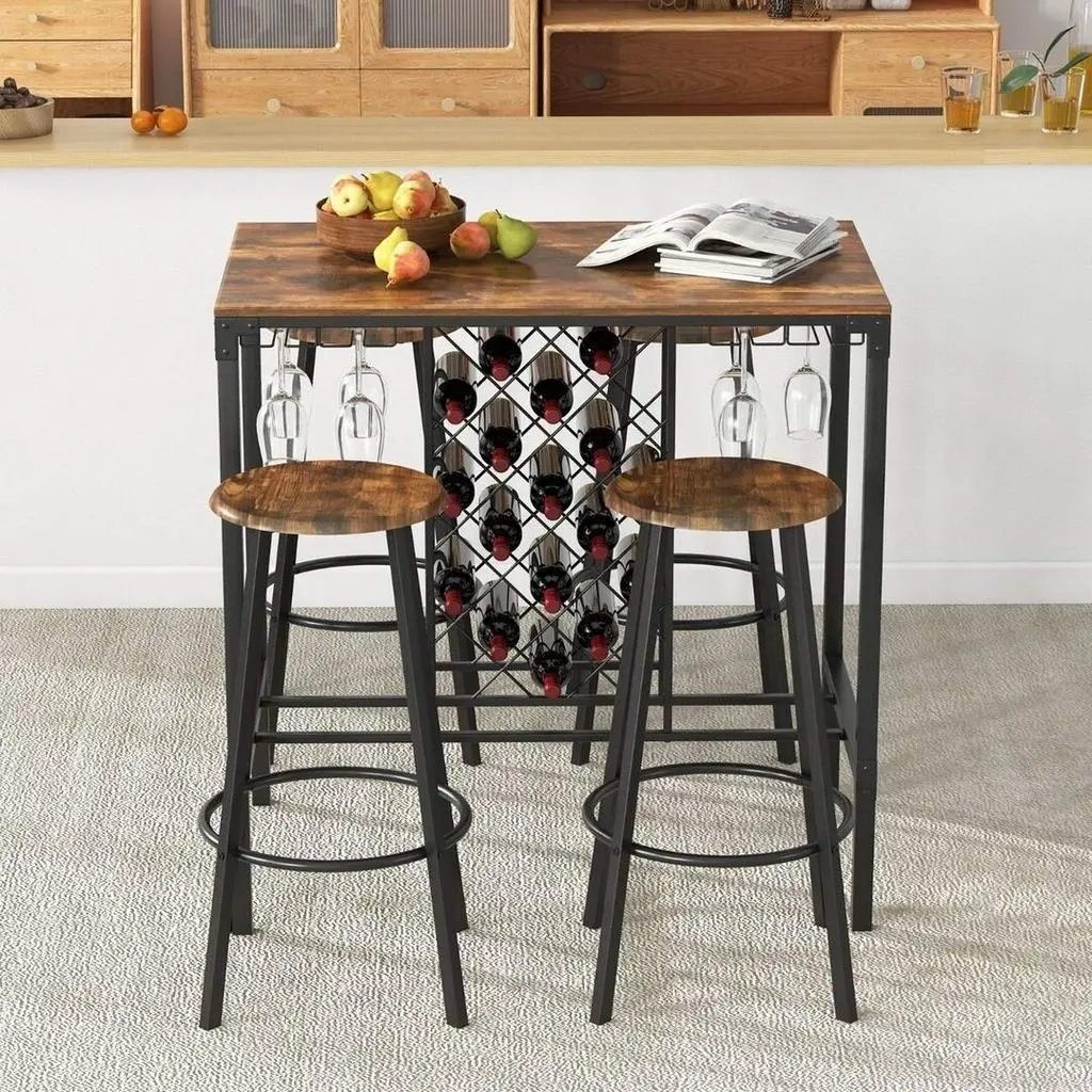 Set masă și scaune Costway KC55678CF 1+4, maro rustic/negru