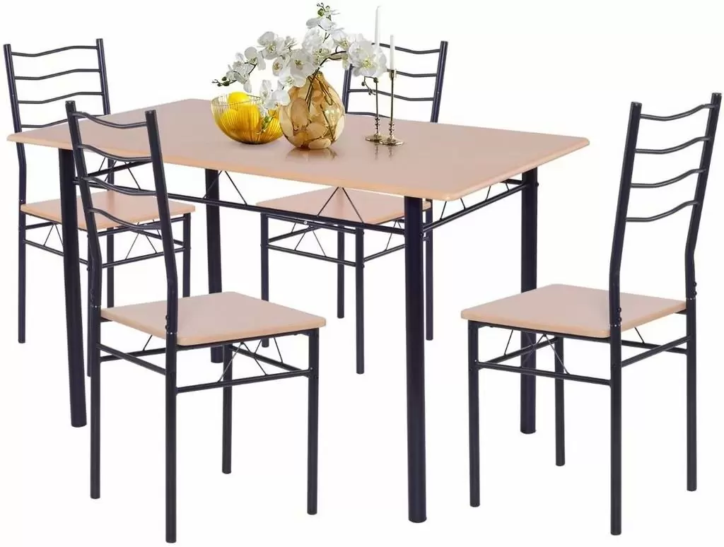 Set masă și scaune Costway HW55389BW, lemn/negru
