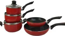 Set vase de gătit 4Life HotChef Non Stick Red 8pcs, roșu