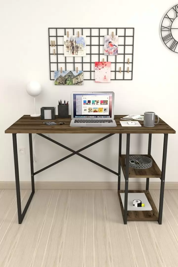 Masă de birou Fabulous 2 rafturi, nuc/negru