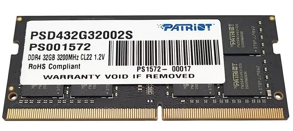Оперативная память SO-DIMM Patriot Signature Line 32ГБ DDR4-3200MHz, CL22, 1.2V