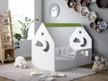 Детская кровать Happy Babies House Cloud L01 70x140см, белый/зеленый